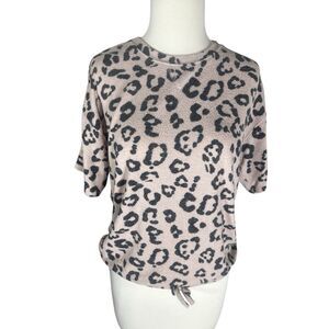 Jessica Simpson Pink Leopard French Terry Tie Front Top Girls Sz Xl 14/16